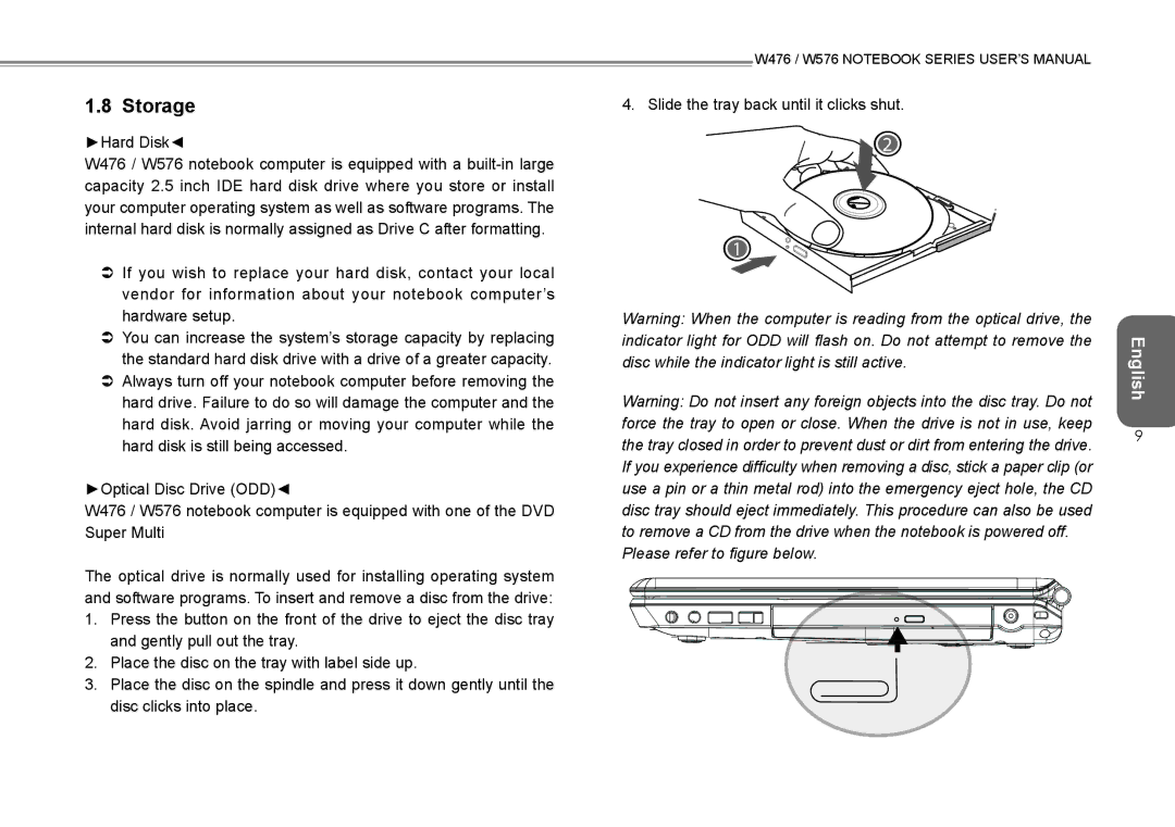 Intel W576, W476 user manual Storage, Hard Disk 