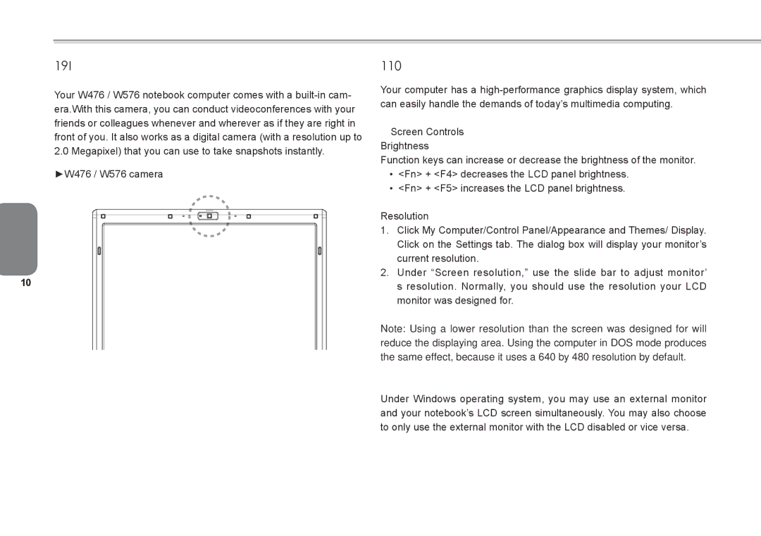 Intel W476, W576 user manual Inroducing the camera, Graphics Display 