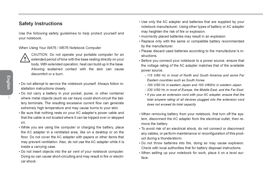 Intel W576, W476 user manual Safety Instructions 