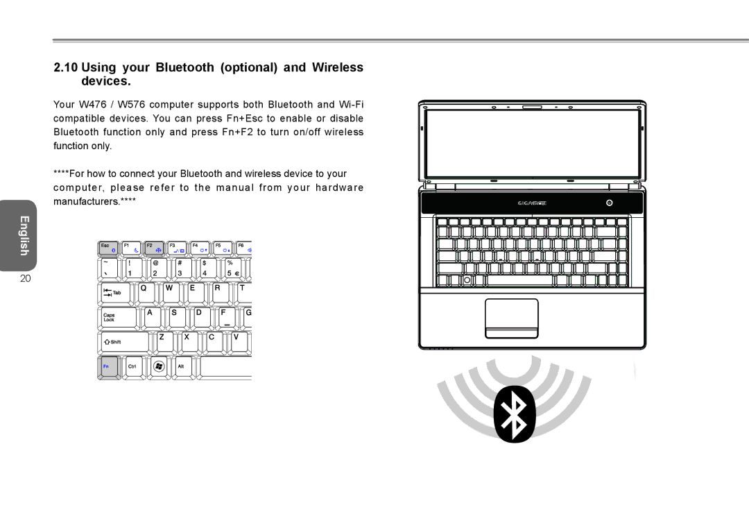 Intel W476, W576 user manual Using your Bluetooth optional and Wireless devices 