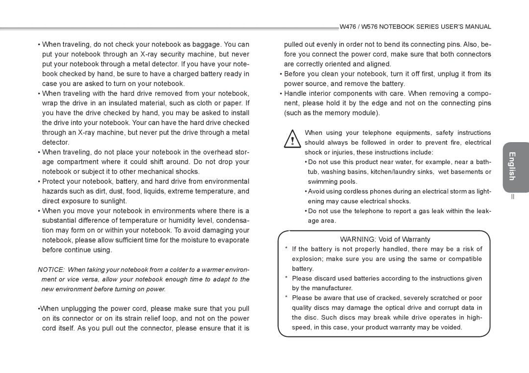 Intel user manual W476 / W576 Notebook Series USER’S Manual 