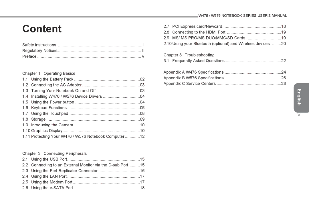 Intel W476, W576 user manual Content 