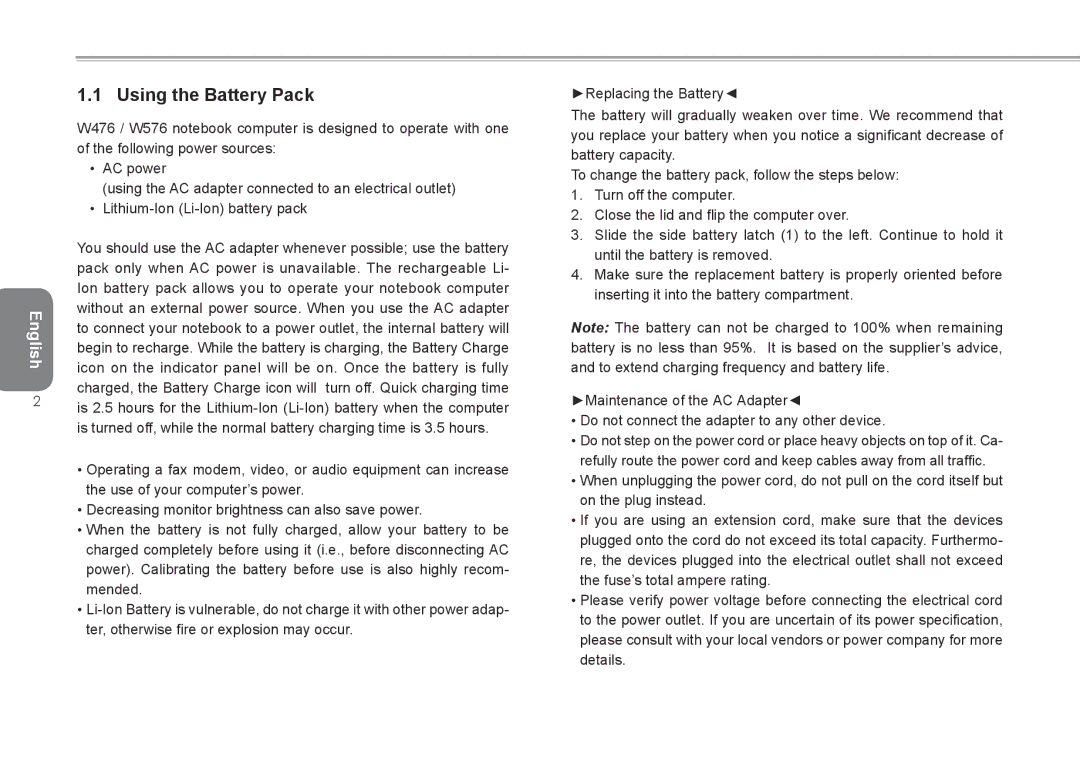 Intel W476, W576 user manual Using the Battery Pack 