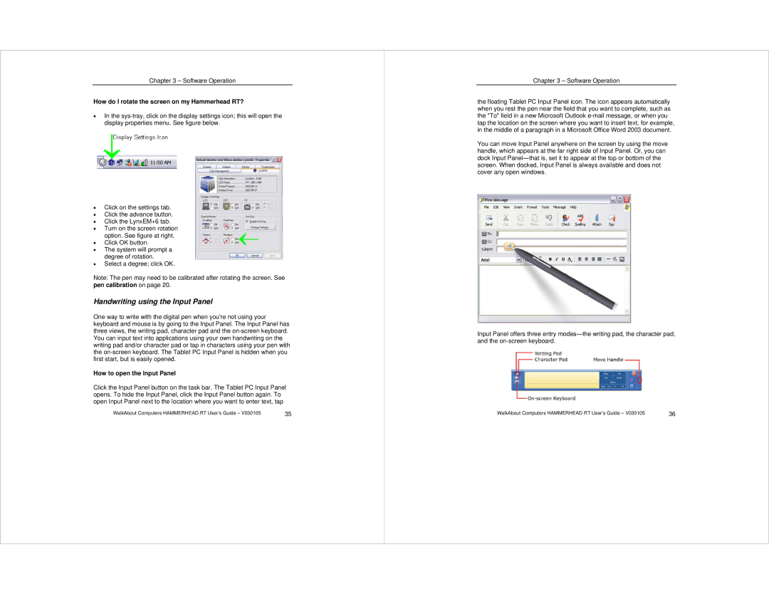 Intel WalkAbout Computer manual Handwriting using the Input Panel, How do I rotate the screen on my Hammerhead RT? 