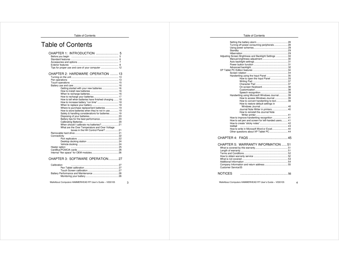 Intel WalkAbout Computer manual Table of Contents 