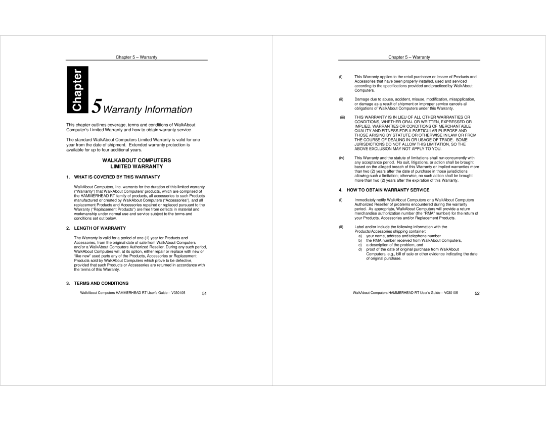 Intel WalkAbout Computer manual 5Warranty Information 