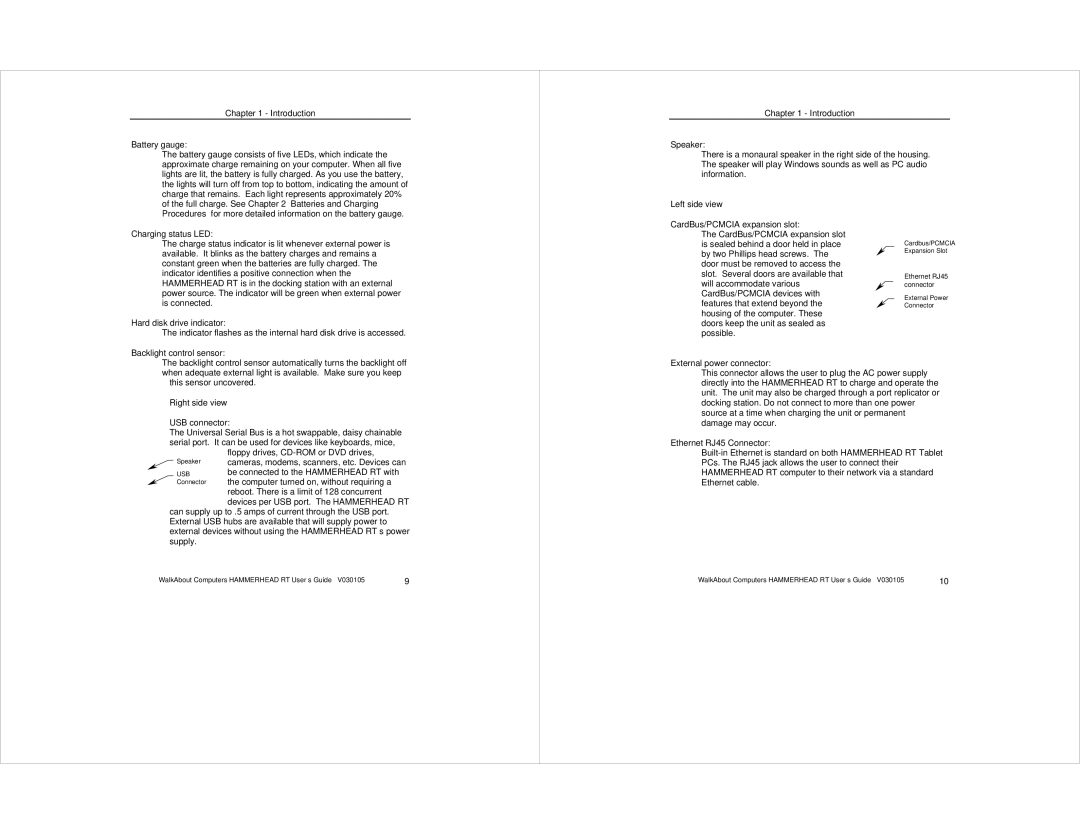 Intel WalkAbout Computer manual Left side view, Right side view 