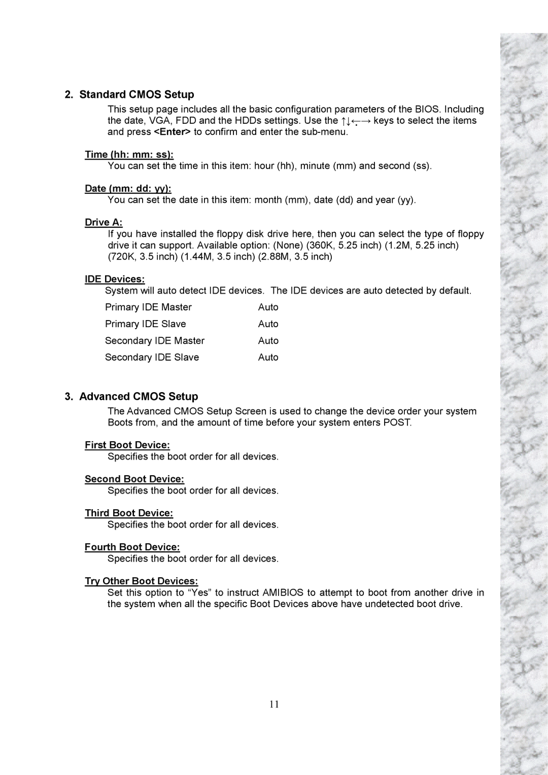 Intel X101 user manual Standard Cmos Setup, Advanced Cmos Setup 