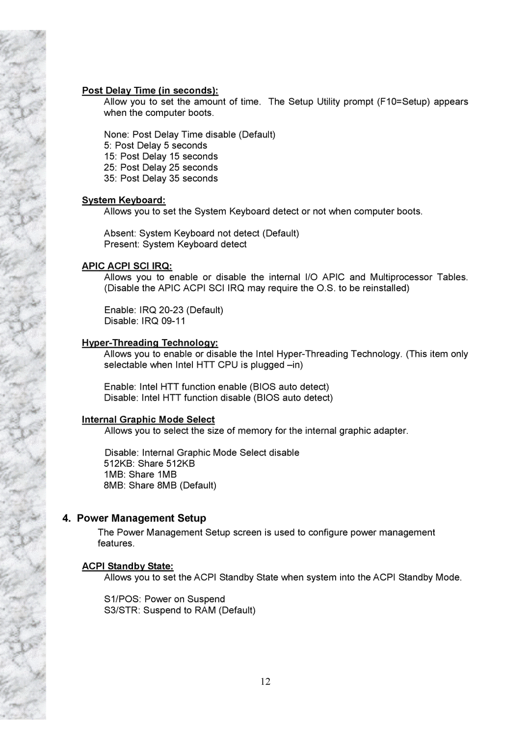 Intel X101 user manual Power Management Setup 