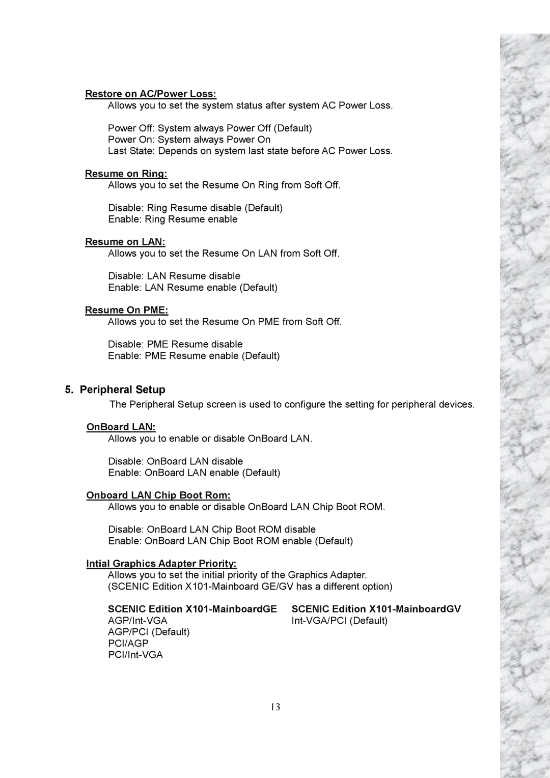 Intel X101 user manual Peripheral Setup 