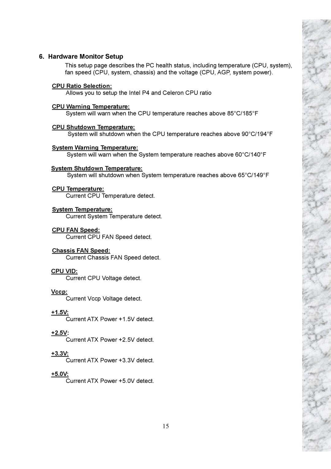 Intel X101 user manual Hardware Monitor Setup 