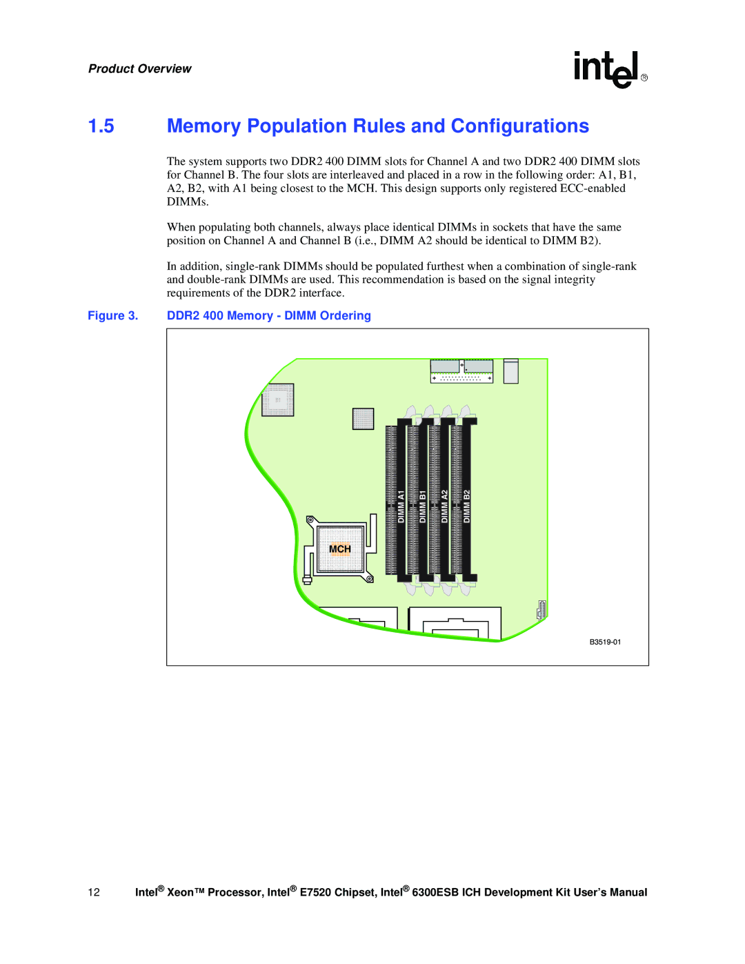 Intel Xeon, 6300ESB ICH user manual Memory Population Rules and Configurations, DDR2 400 Memory Dimm Ordering 