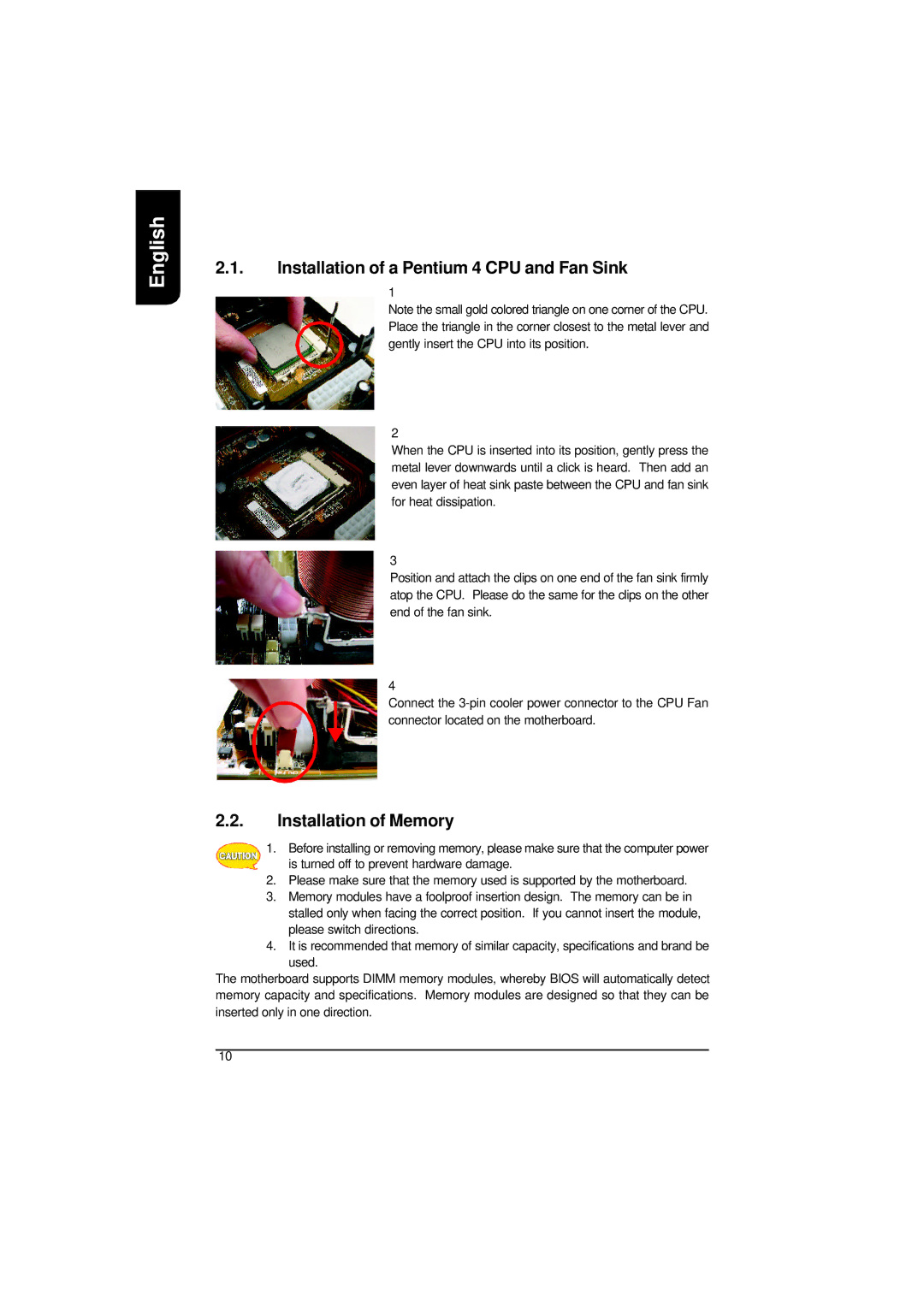 Intel XP-P41533E user manual Installation of a Pentium 4 CPU and Fan Sink 