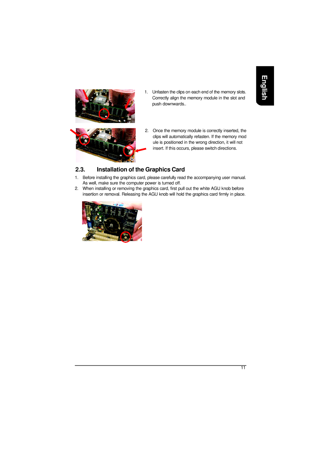 Intel XP-P41533E user manual Installation of the Graphics Card 