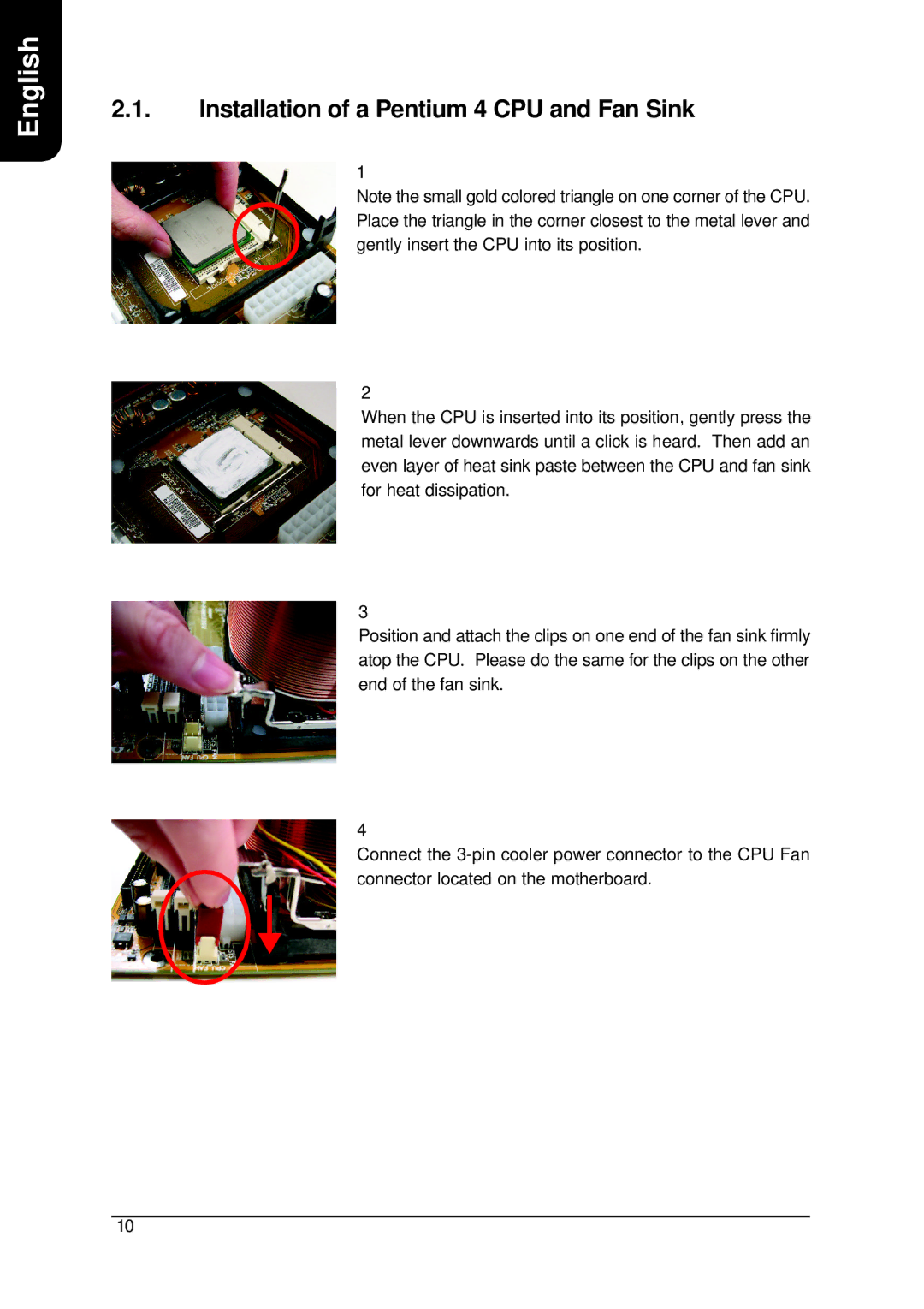 Intel XP-P4S8X-VM user manual Installation of a Pentium 4 CPU and Fan Sink 