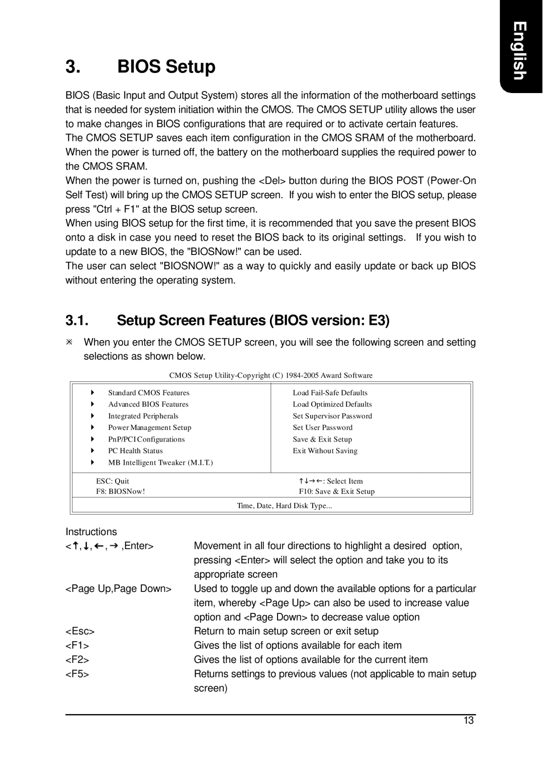 Intel XP-P4S8X-VM user manual Bios Setup, Setup Screen Features Bios version E3 