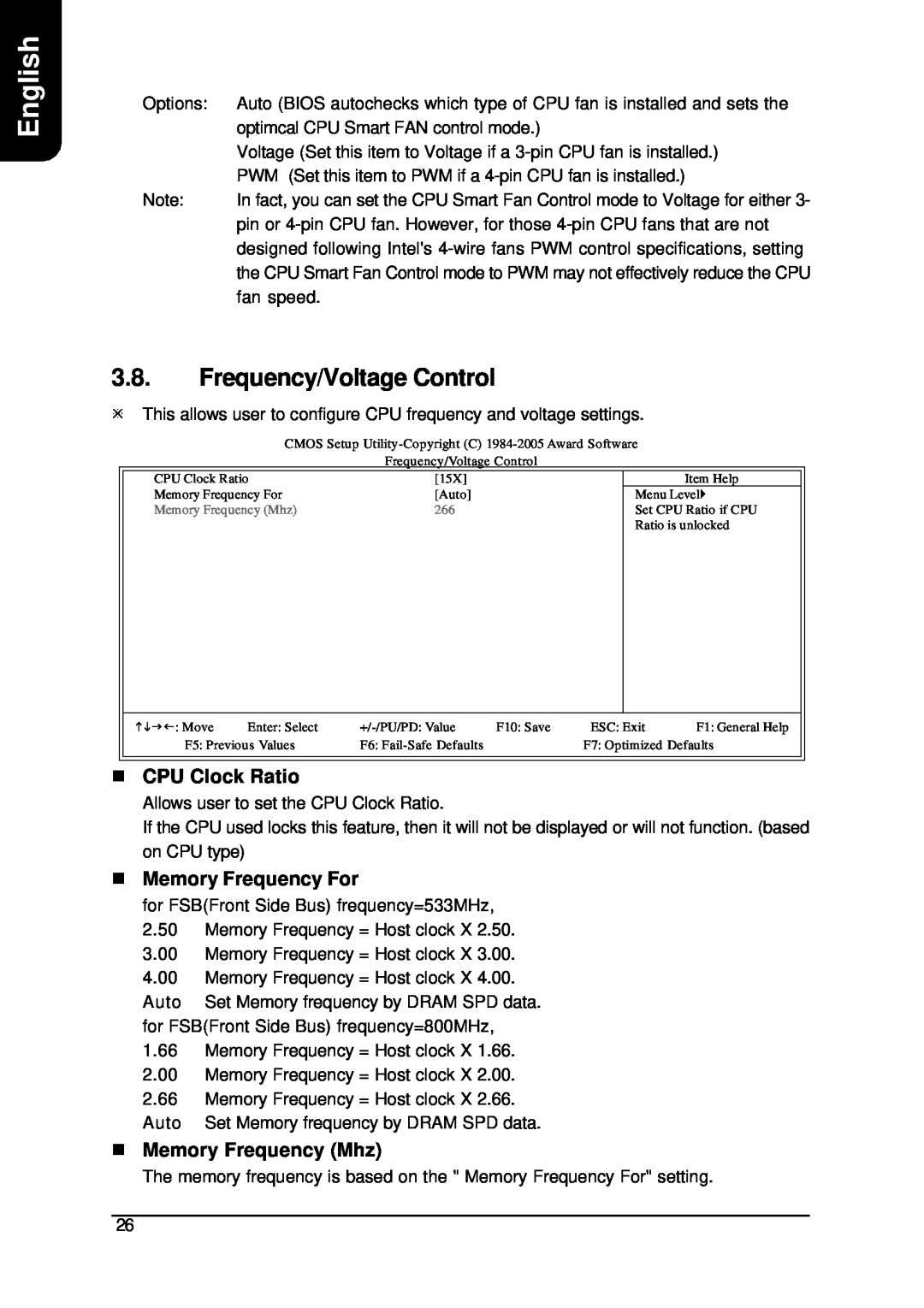 Intel XP-P5CM-GV Frequency/Voltage Control, nCPU Clock Ratio, nMemory Frequency For, nMemory Frequency Mhz, English 