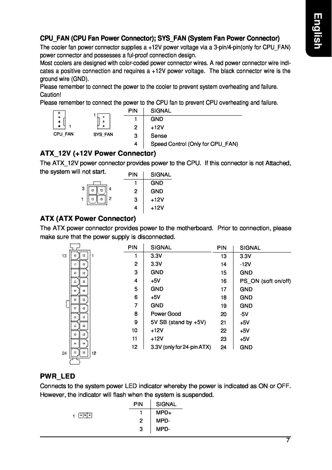 Intel XP-P5CM-GL, XP-P5CM-GV user manual ATX 12V +12V Power Connector, ATX ATX Power Connector, Pwr Led, English 
