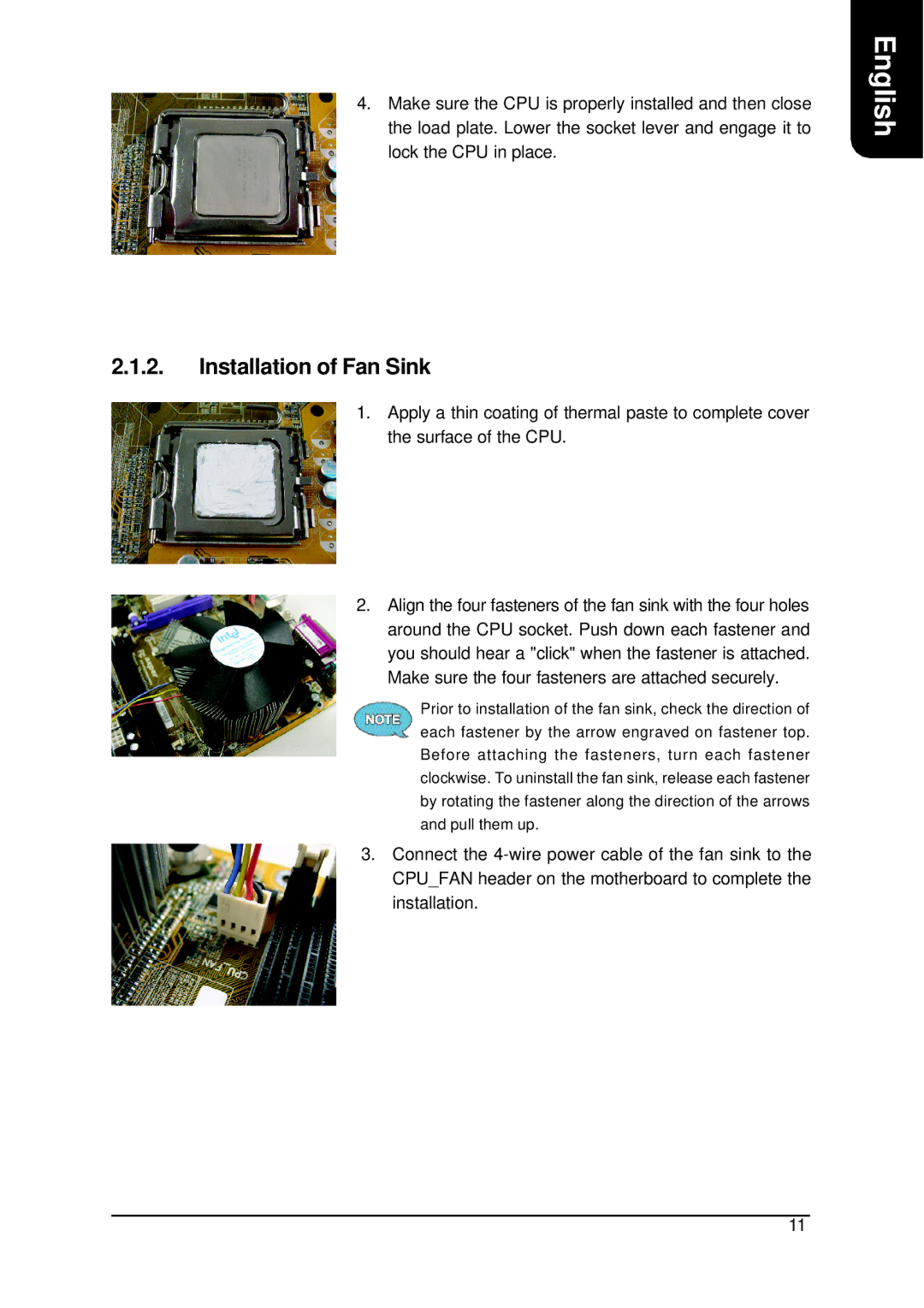 Intel XP-P5CM-GL, XP-P5CM-GV user manual Installation of Fan Sink 