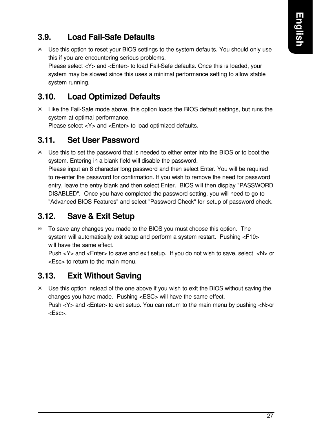 Intel XP-P5CM-GL, XP-P5CM-GV Load Fail-Safe Defaults, Load Optimized Defaults, Set User Password, Save & Exit Setup 