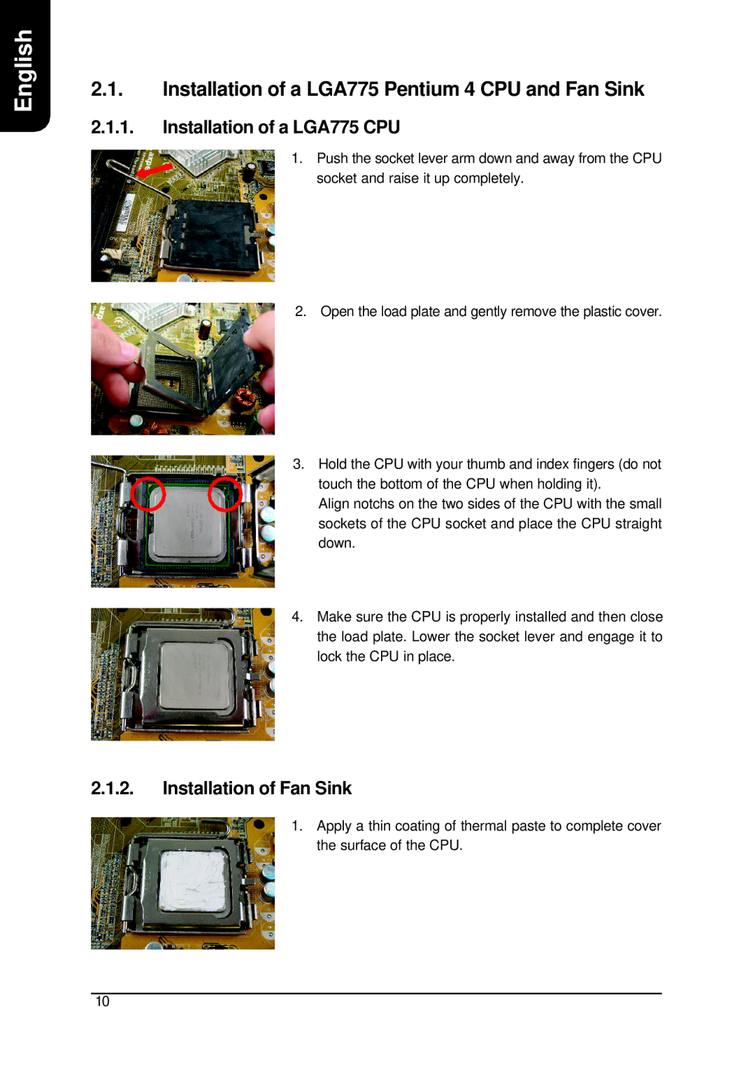 Intel XP-P5IM800GV user manual Installation of a LGA775 Pentium 4 CPU and Fan Sink, Installation of a LGA775 CPU 