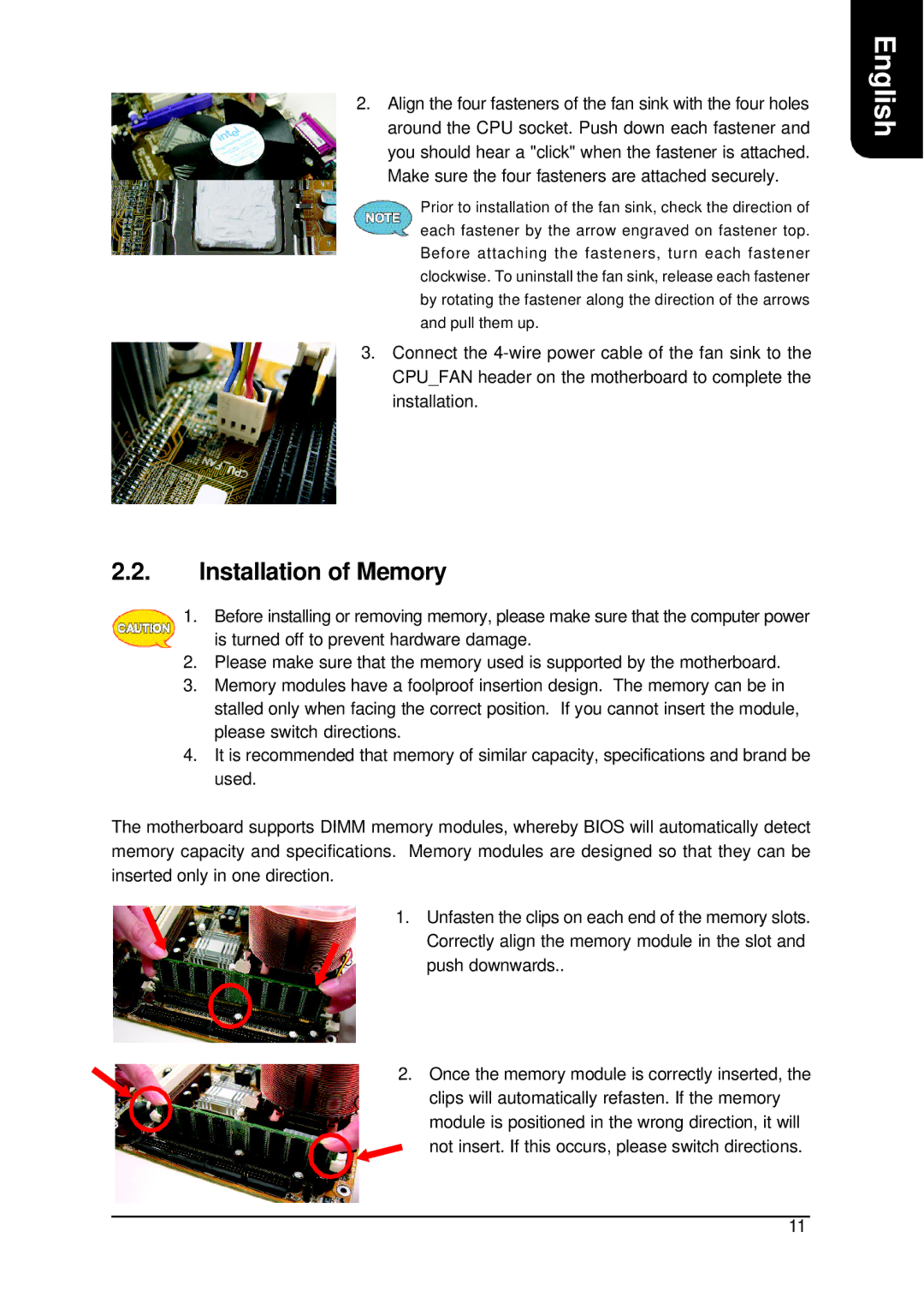 Intel XP-P5IM800GV user manual Installation of Memory 