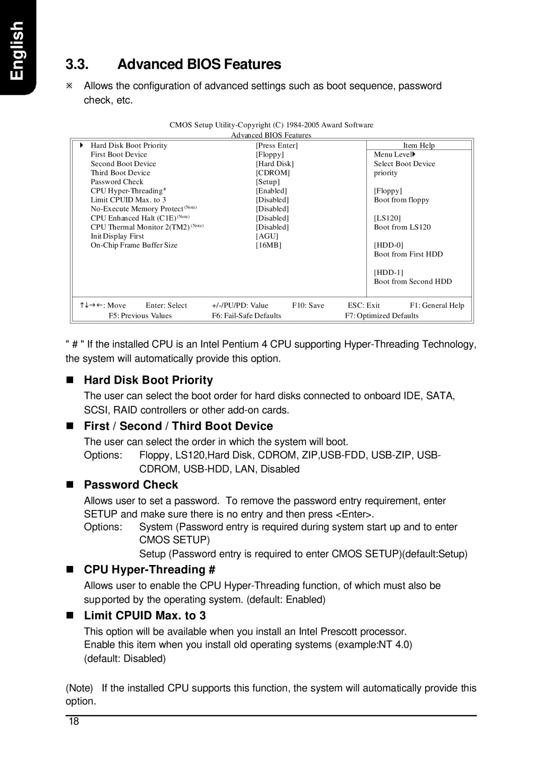 Intel XP-P5IM800GV user manual Advanced Bios Features 