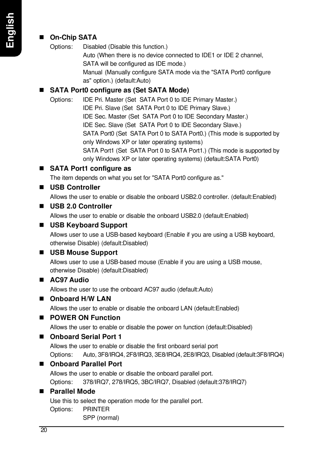 Intel XP-P5IM800GV user manual On-Chip Sata, Sata Port0 configure as Set Sata Mode, Sata Port1 configure as, USB Controller 