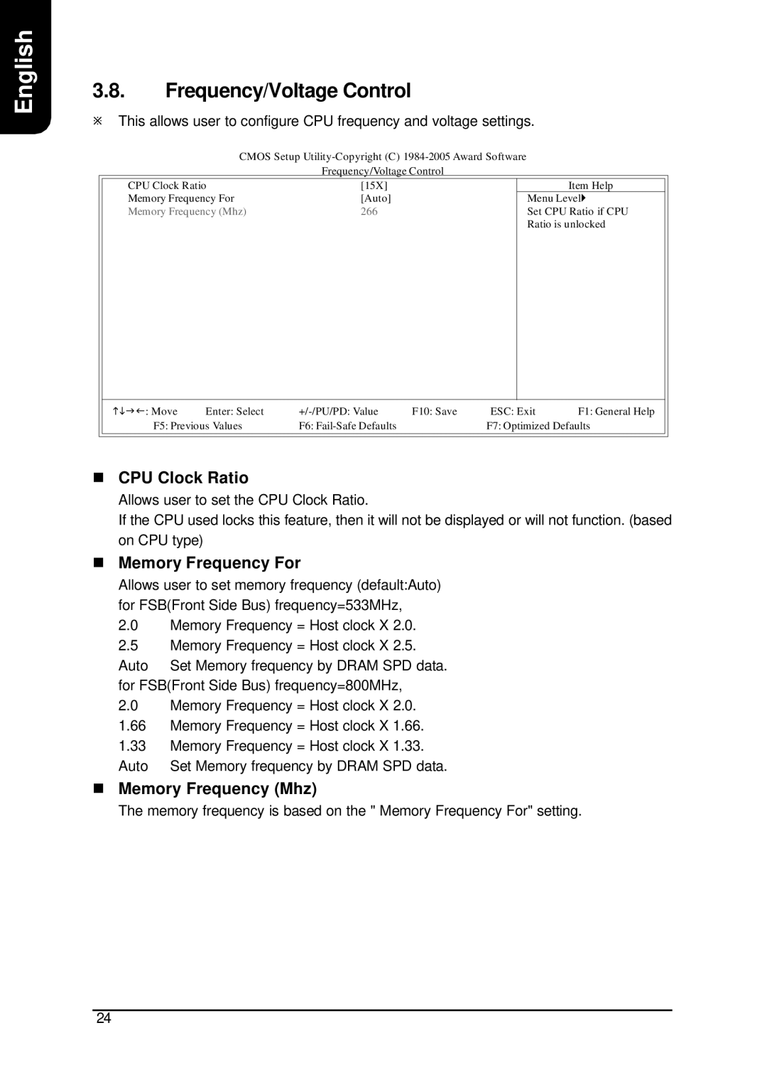 Intel XP-P5IM800GV user manual Frequency/Voltage Control, CPU Clock Ratio, Memory Frequency For, Memory Frequency Mhz 