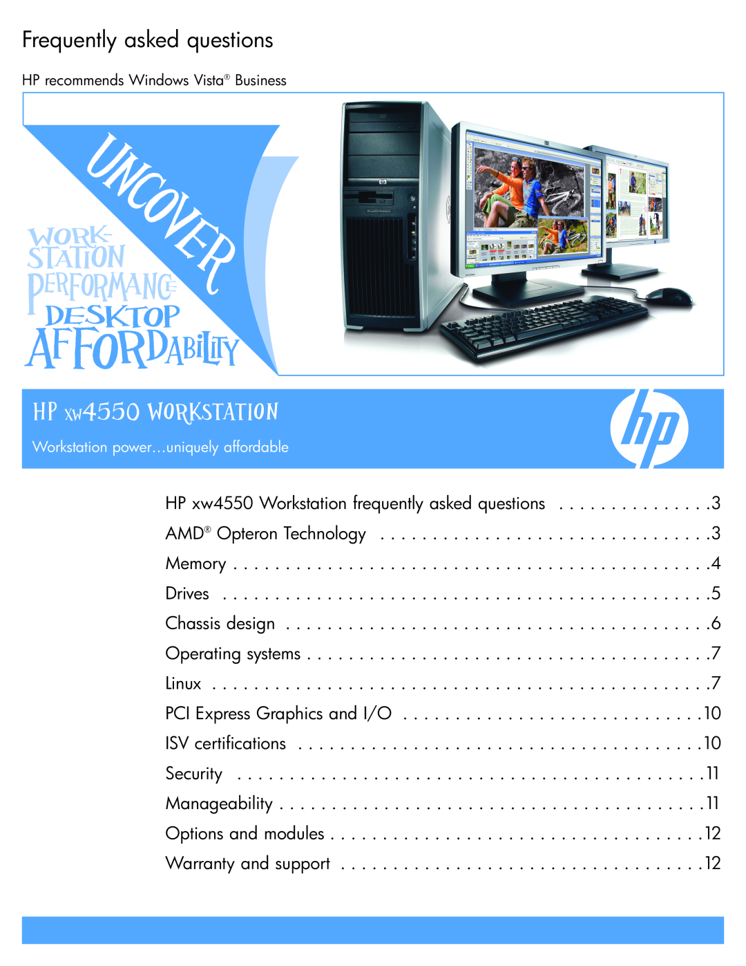 Intel xw455Q warranty Frequently asked questions, HP XW4550 Workstation 