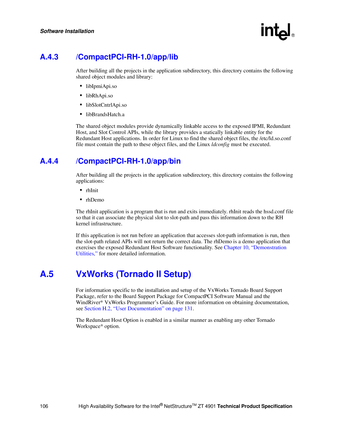 Intel ZT 4901 manual VxWorks Tornado II Setup, 3 /CompactPCI-RH-1.0/app/lib, 4 /CompactPCI-RH-1.0/app/bin 