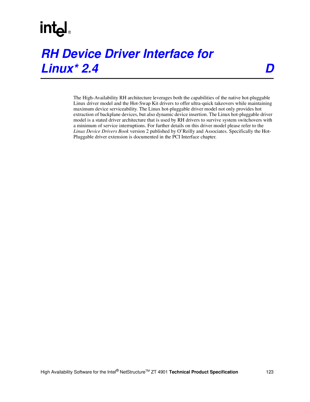 Intel ZT 4901 manual RH Device Driver Interface for Linux 