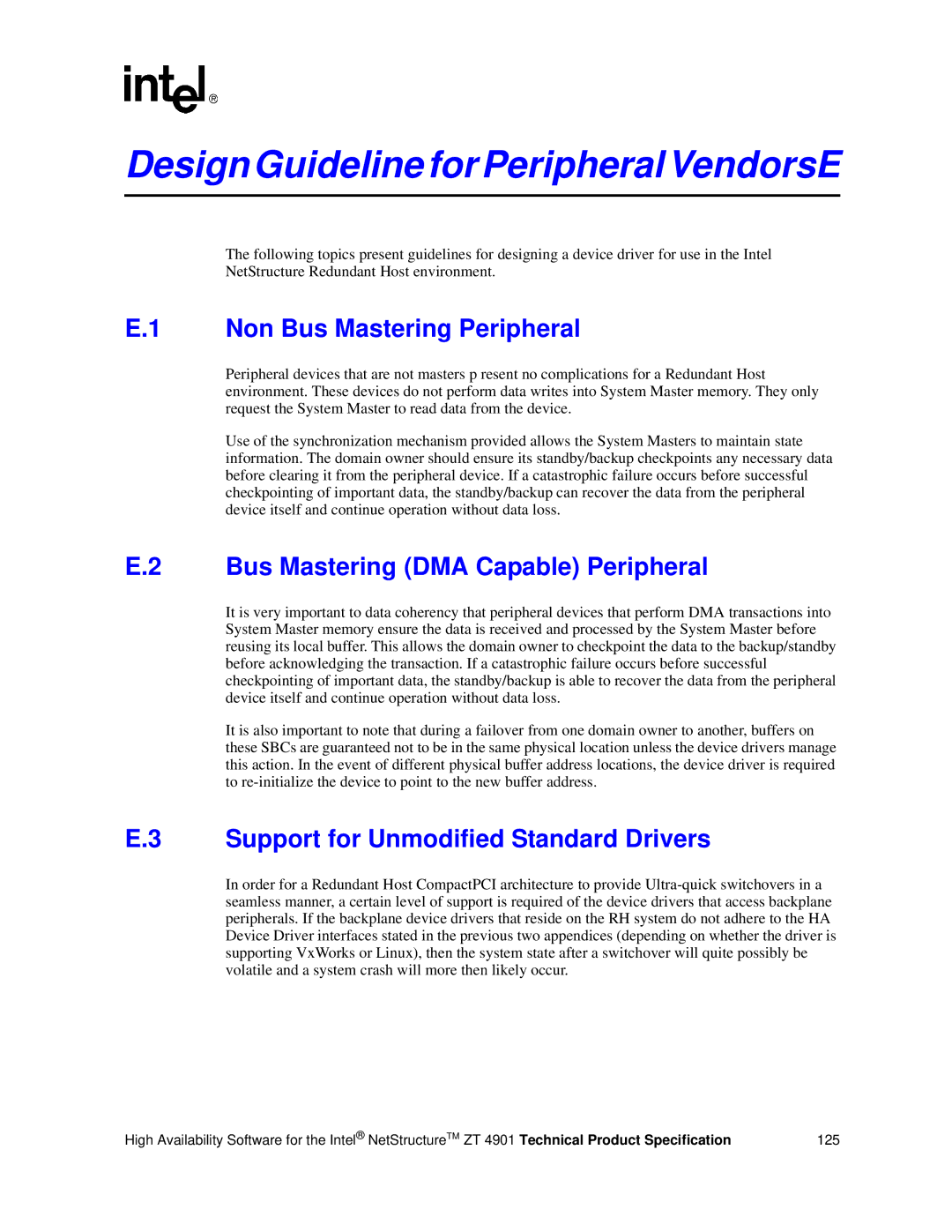 Intel ZT 4901 Design Guideline for Peripheral VendorsE, Non Bus Mastering Peripheral, Bus Mastering DMA Capable Peripheral 