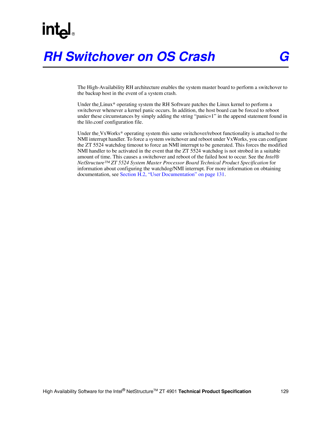 Intel ZT 4901 manual RH Switchover on OS Crash 