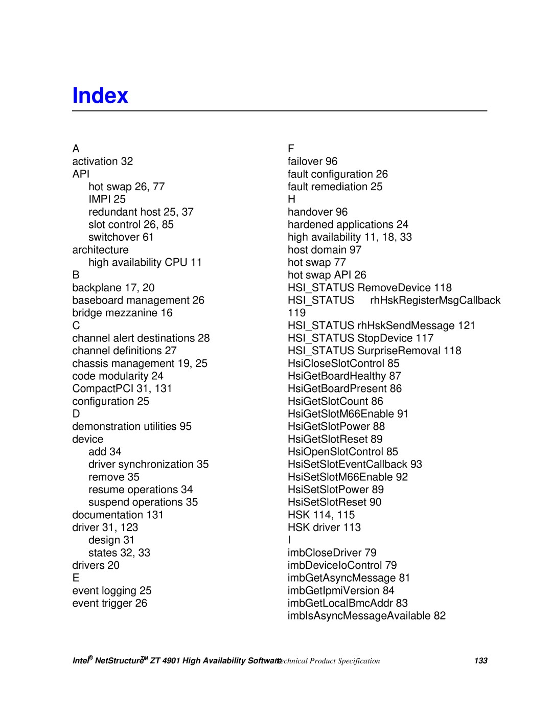 Intel ZT 4901 manual Index, Impi 