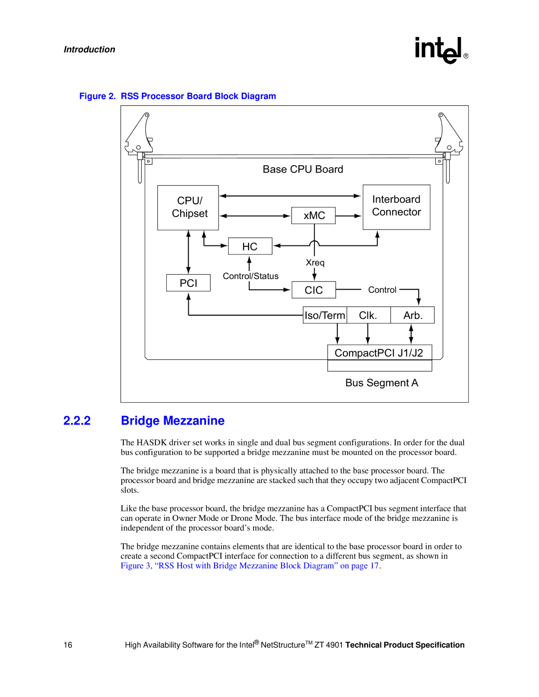 Intel ZT 4901 manual Bridge Mezzanine, RSS Processor Board Block Diagram 