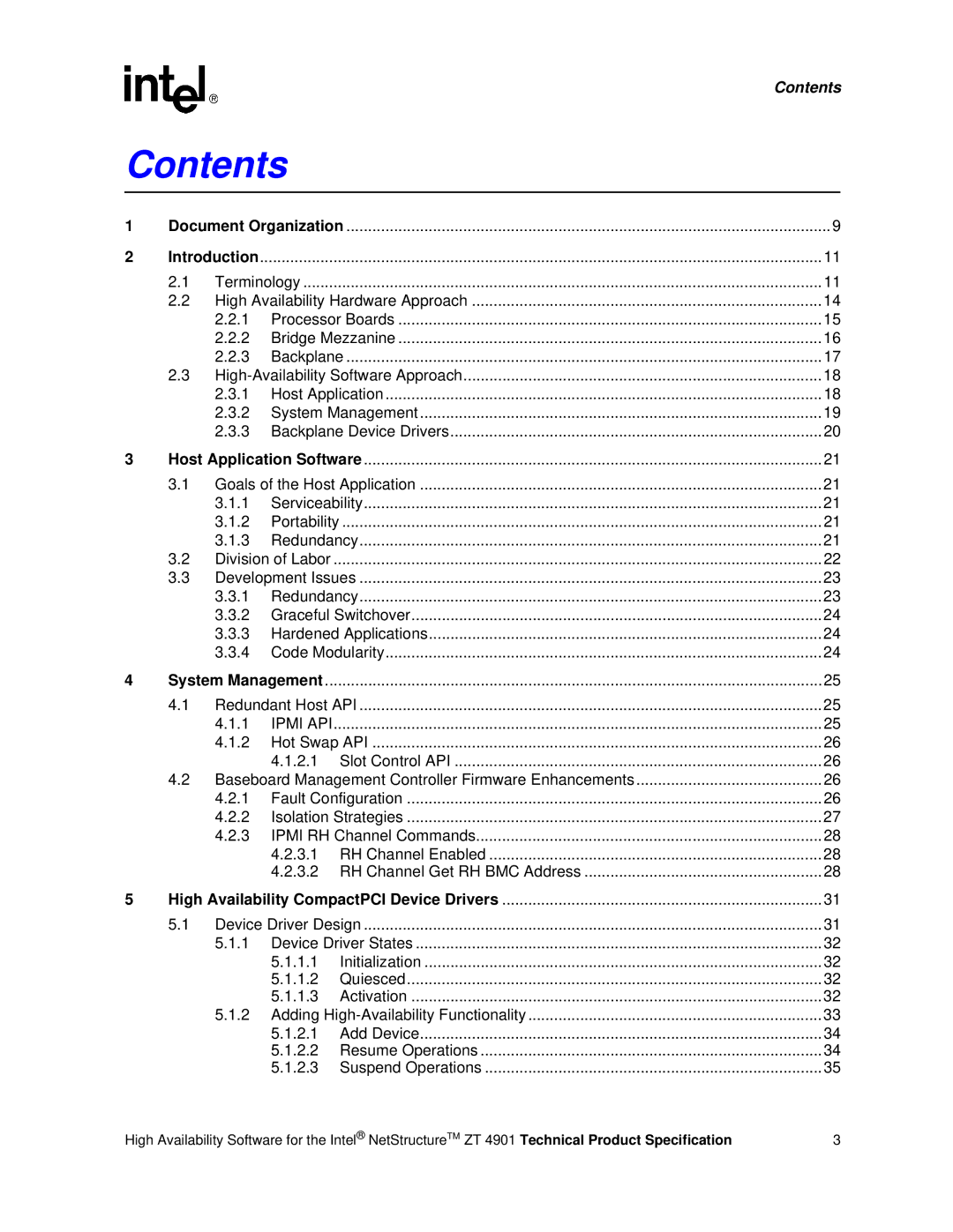 Intel ZT 4901 manual Contents 