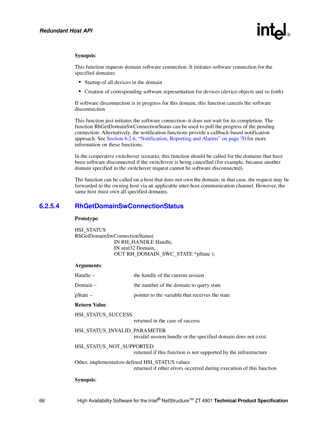 Intel ZT 4901 manual RhGetDomainSwConnectionStatus 