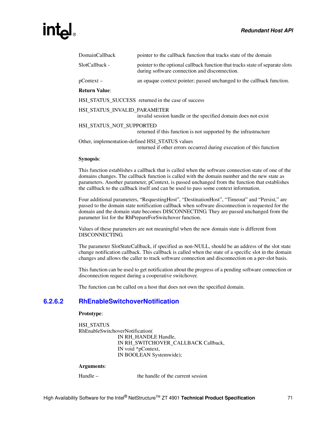 Intel ZT 4901 manual RhEnableSwitchoverNotification, During software connection and disconnection, Disconnecting 