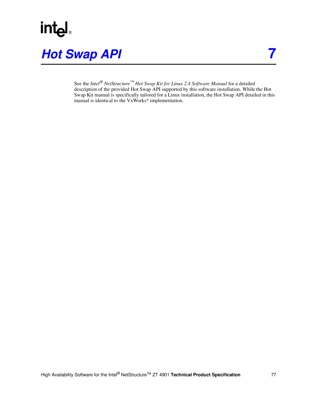 Intel ZT 4901 manual Hot Swap API 