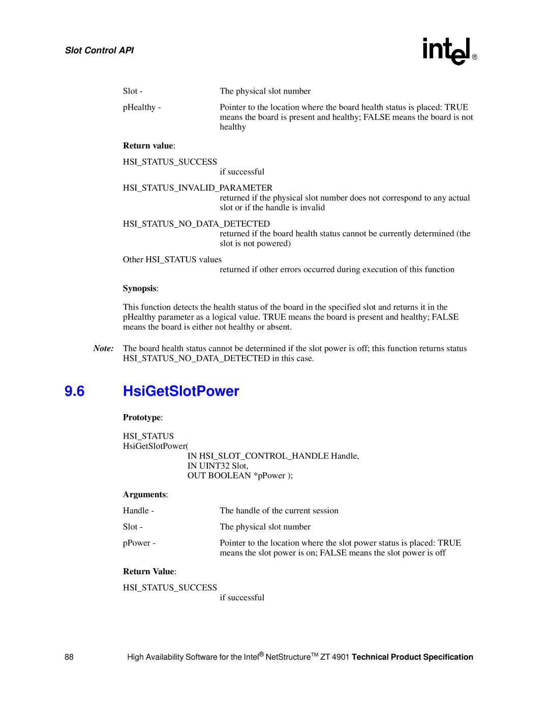 Intel ZT 4901 manual HsiGetSlotPower, Healthy 