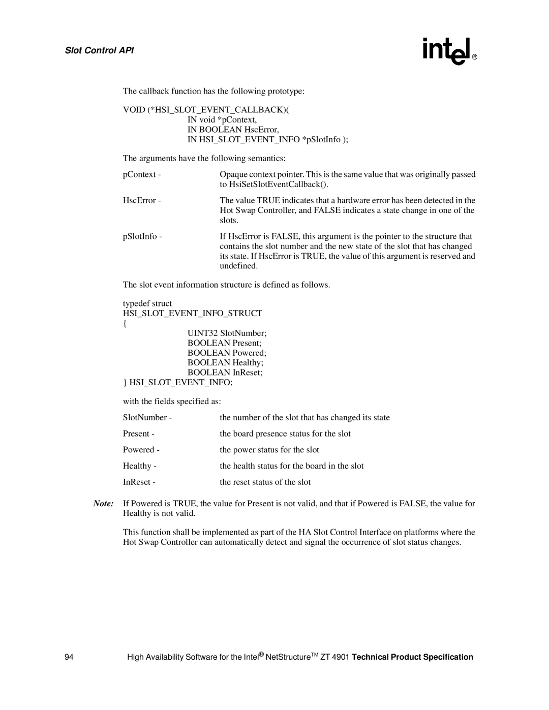 Intel ZT 4901 manual Void *HSISLOTEVENTCALLBACK, Hsisloteventinfostruct 