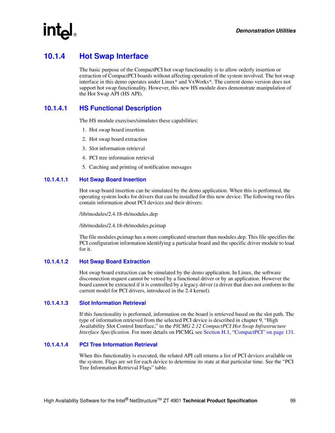 Intel ZT 4901 manual Hot Swap Interface, HS Functional Description 