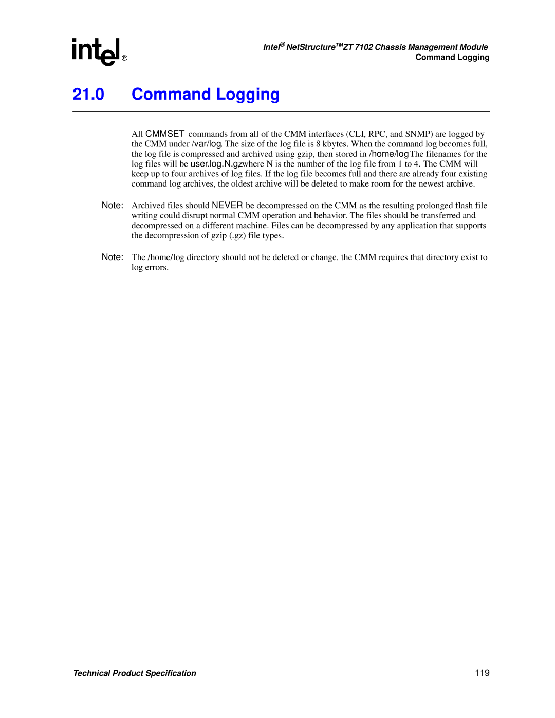 Intel ZT 7102 manual Command Logging, 119 