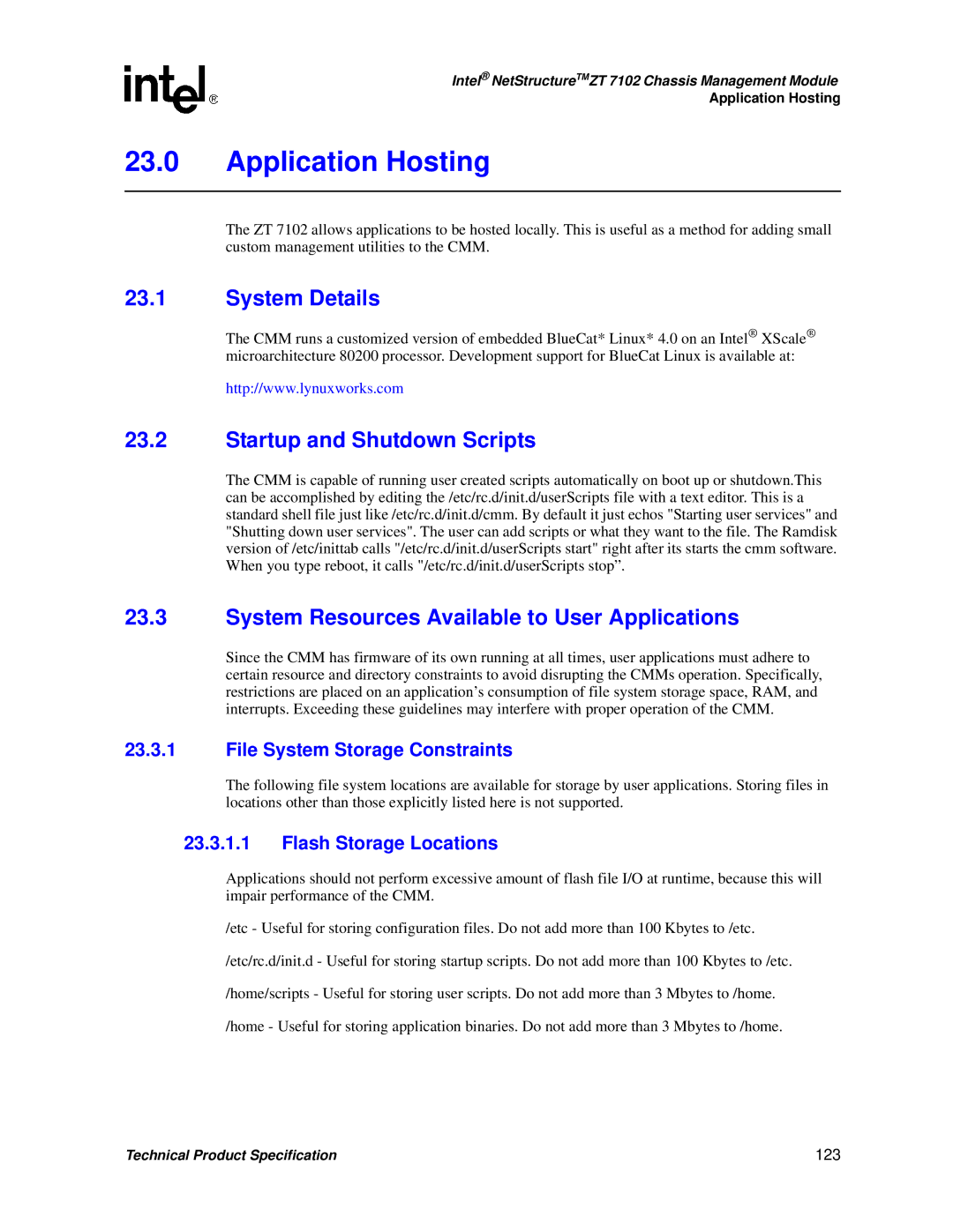 Intel ZT 7102 manual Application Hosting, System Details, Startup and Shutdown Scripts 