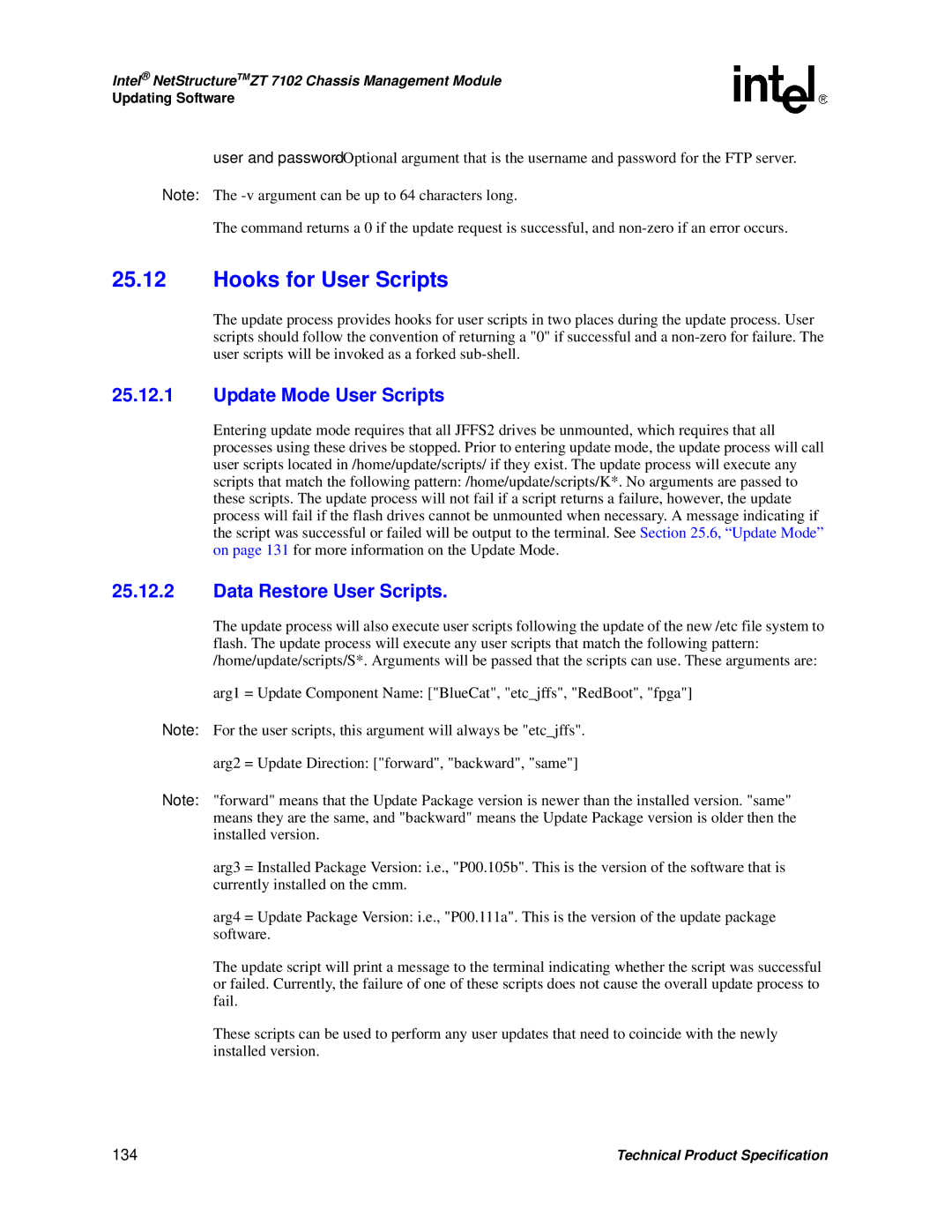 Intel ZT 7102 manual Hooks for User Scripts, Update Mode User Scripts, Data Restore User Scripts, 134 