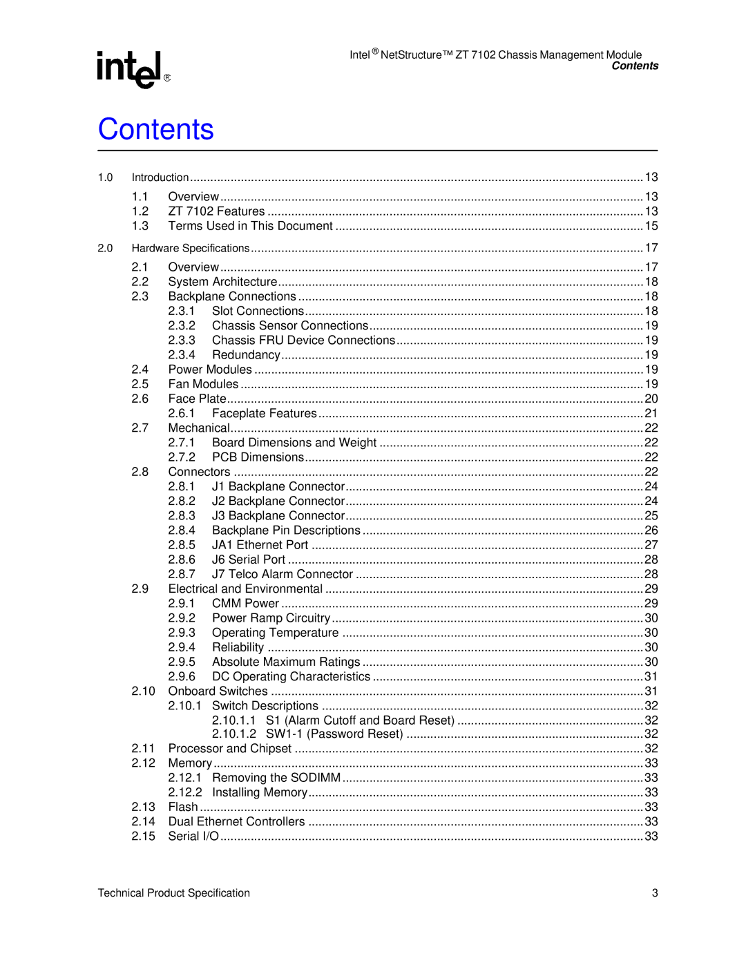 Intel ZT 7102 manual Contents 