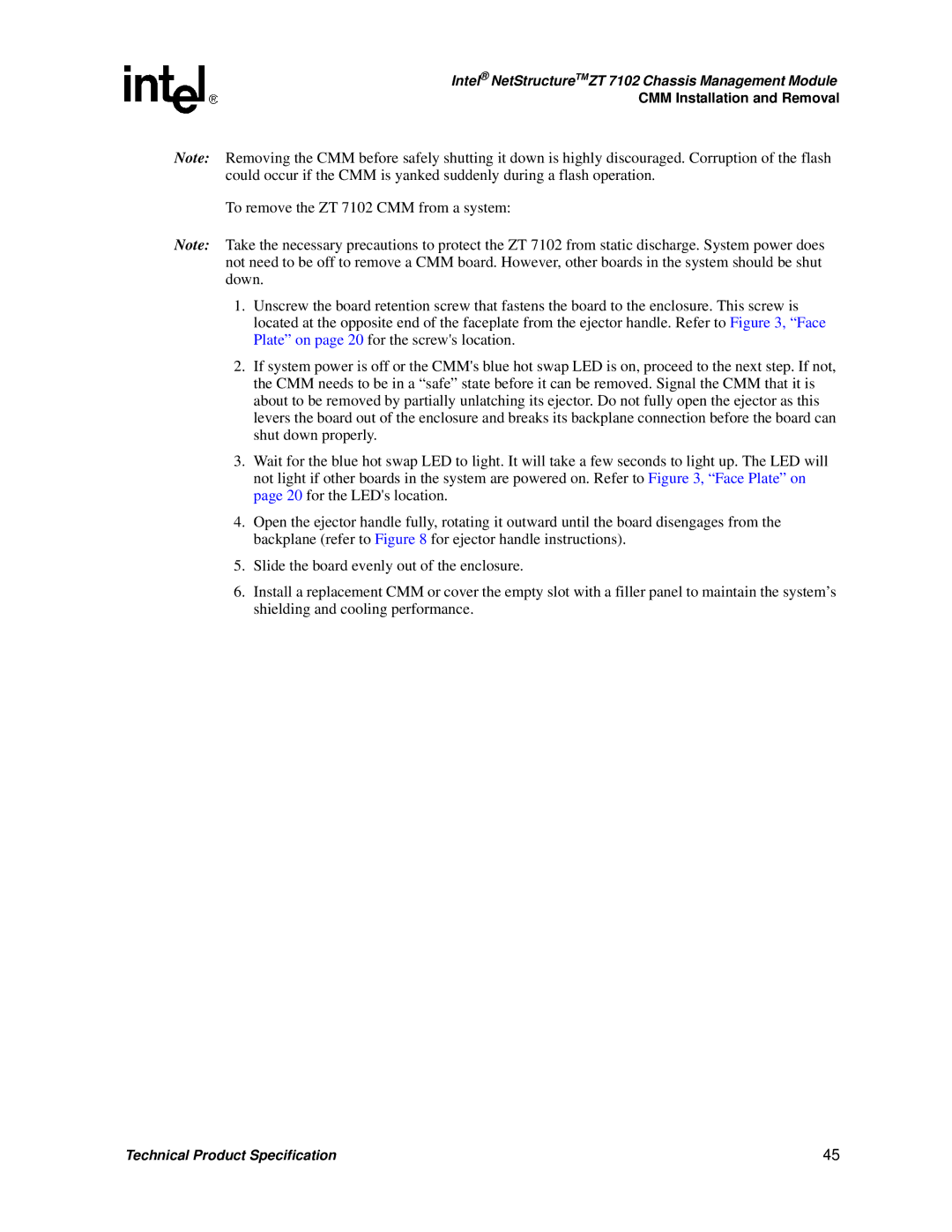 Intel manual Intel NetStructureTMZT 7102 Chassis Management Module 