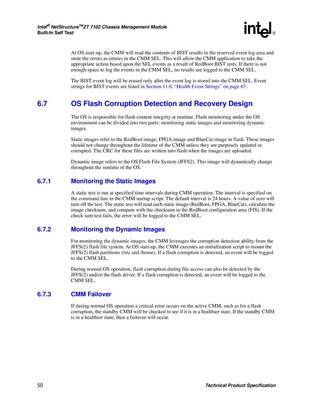 Intel ZT 7102 manual OS Flash Corruption Detection and Recovery Design, Monitoring the Static Images, CMM Failover 