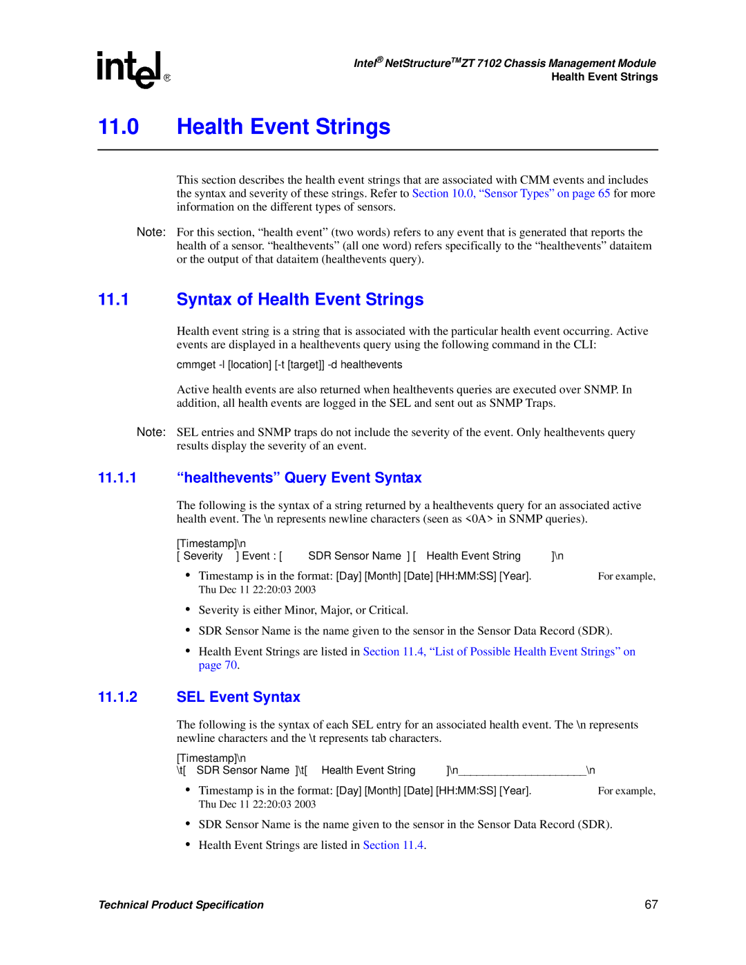 Intel ZT 7102 manual Syntax of Health Event Strings, Healthevents Query Event Syntax, SEL Event Syntax 